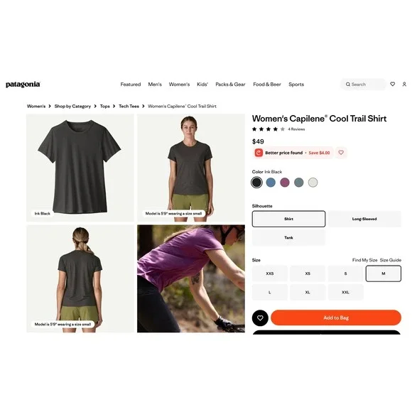 Patagonia Capilene Cool Trail Tee Womens Sz M Ink Black Athletic Performance $39 - Picture 2 of 9